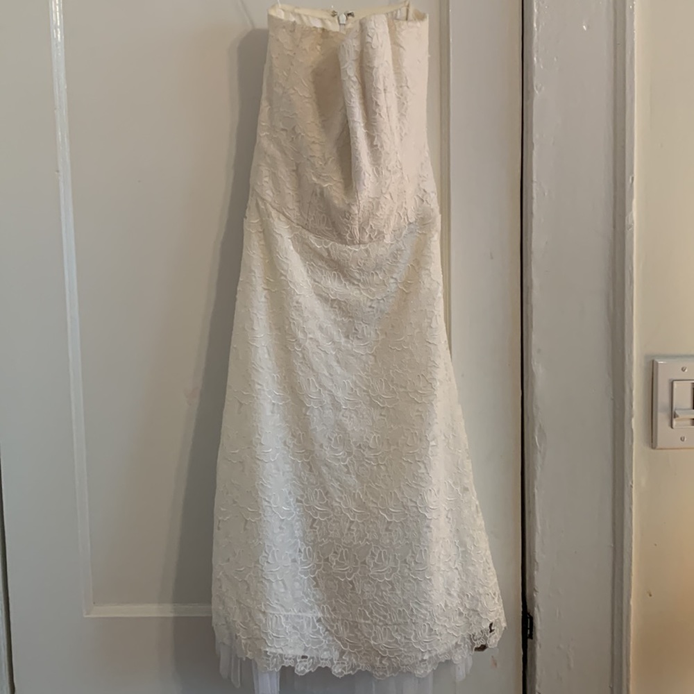 Nicole Miller strapless white lace dress